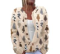 Women's Cardigan Chunky Knitted Jacket Colourful Print Jacke Cardigans with Buttons Plus Size Christmas Sweater Short Casual Top