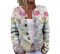 Women's Cardigan Chunky Knitted Jacket Colourful Print Jacke Cardigans with Buttons Plus Size Christmas Sweater Short Casual Top