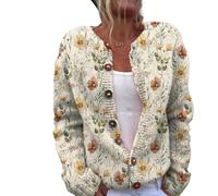 Women's Cardigan Chunky Knitted Jacket Colourful Print Jacke Cardigans with Buttons Plus Size Christmas Sweater Short Casual Top