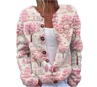 Women's Cardigan Chunky Knitted Jacket Colourful Print Jacke Cardigans with Buttons Plus Size Christmas Sweater Short Casual Top