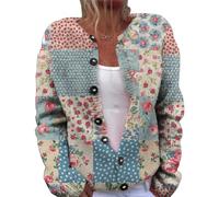 Women's Cardigan Chunky Knitted Jacket Colourful Print Jacke Cardigans with Buttons Plus Size Christmas Sweater Short Casual Top