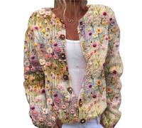 Women's Cardigan Chunky Knitted Jacket Colourful Print Jacke Cardigans with Buttons Plus Size Christmas Sweater Short Casual Top