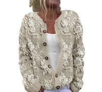 Women's Cardigan Chunky Knitted Jacket Colourful Print Jacke Cardigans with Buttons Plus Size Christmas Sweater Short Casual Top