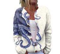 Women's Cardigan Chunky Knitted Jacket Colourful Print Jacke Cardigans with Buttons Plus Size Christmas Sweater Short Casual Top
