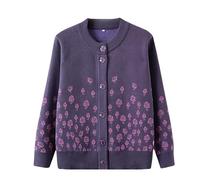 Womens Cardigan,Elderly Cardigans for Women Sweater with Buttons Vintage Jacquard Middle Age Velvet Lining Knitwear Long Sleeve Tops Winter Warm Old Lady Costume Grandma Gifts Purple Velvet S