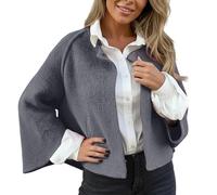 Womens Cardigan Elegant Button Down Ribbed Cuffs Cardigans Top Long Sleeves Front Pockets Casual Sleeve Oversized Sweater Comfort Ladies Dark Gray
