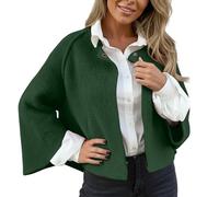 Womens Cardigan Elegant Button Down Ribbed Cuffs Cardigans Top Long Sleeves Front Pockets Casual Sleeve Oversized Sweater Comfort Ladies Dark Green