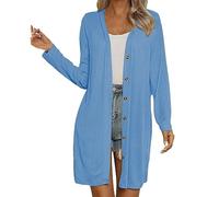Womens Cardigan Elegant Vintage Floral Print Coat Long Sleeve V-Neck Sweaters Vest Solid Button Down Ribbed Knit Knitted Tie Up/Button Shrug Top Comfort Ladies Blue
