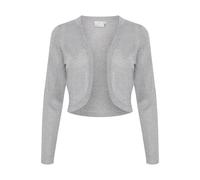 KAFFE Women's Bolero Slim Fit Long Sleeves Open Front Rounded Edges, Grey Mel. W. Silver Lurex, Medium