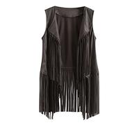 Womens Cardigan Lightweight Fringe Solid Sleeveless Vest Faux Suede Open Front Vintage Vest 70s Hippie Clothes Boho Western Jacket Kimono Outerwear Bolero Cardigans Cardigan (A1-Beige, L)