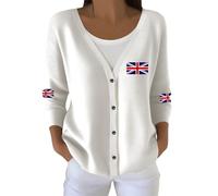 Womens Cardigan Long Sleeve Open Front Cardigans Union Jack Printed Sweatshirts Button Down V Neck Knit Winter Sweater Slim Fit Pullover Lightweight Outerwear