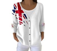 Womens Cardigan Long Sleeve Open Front Cardigans Union Jack Printed Sweatshirts Button Down V Neck Knit Winter Sweater Slim Fit Pullover Lightweight Outerwear