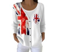 Womens Cardigan Long Sleeve Open Front Cardigans Union Jack Printed Sweatshirts Button Down V Neck Knit Winter Sweater Slim Fit Pullover Lightweight Outerwear