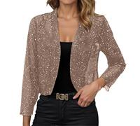 Womens Cardigan Long Sleeve Sequin Cropped Blazer Jacket Shiny Glitter Bolero Shrug Sparkly Coat Open Front Evening Cover Up Lightweight Dressy Wrap Elegant for Parties Wedding