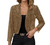 Womens Cardigan Long Sleeve Sequin Cropped Blazer Jacket Shiny Glitter Bolero Shrug Sparkly Coat Open Front Evening Cover Up Lightweight Dressy Wrap Elegant for Parties Wedding