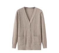 Womens Cardigan,Middle-Aged and Elderly Knitted Cardigan Sweaters - Old Lady Aran Cable Knit Sweater with Pockets Long Sleeve Button Down Lightweight Mother Tops Camel L