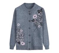 Womens Cardigan,Middle-Aged and Elderly Knitted Cardigan Sweaters - Old Lady Button Sweater for Elderly Aged Women Shiny Rhinestone Jacquard Knitwear Tops Grandma Clothes Gray L