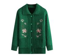 Womens Cardigan,Middle-Aged and Elderly Knitted Cardigan Sweaters - Old Lady Sweater Jacquard Sweater Coat Thick Warm Velvet Lining Knitwear Grandma Jacket Grandma Gifts Green (Velvet) M