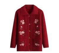 Womens Cardigan,Middle-Aged and Elderly Knitted Cardigan Sweaters - Old Lady Sweaters for Women Knitwear Jacquard Jacket Thick Winter Warm Old Lady Costume Grandma Gifts Wine Red (No Fleece) M