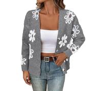 Women's Cardigan Open Front Jacket Knit Long Sleeve Cardigans Floral Embroidered Pattern Button Loose Shrug Shawl Ladies Jumper Winter Fall Warm Outwear Casual Sweater Dating Office Travel Tops