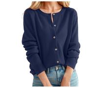 Women's Cardigan Pullover Classic Round Neck Button Collar Knitted Open Front Women's Cuddly Jacket, darkblue, S