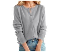 Women's Cardigan Pullover Classic Round Neck Button Collar Knitted Open Front Women's Cuddly Jacket, Light grey, S