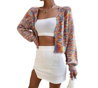 Women's Cardigan Rainbow Striped Button Placket Colour Block Knitted Jumper Warm Comfortable Jacket Casual Fashion Transition Jacket Coat Women Rainbow, multicoloured, L