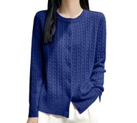 Women's Cardigan Short Lightweight Cardigan Elegant Long Sleeve Classic Round Neck Knitted Coat with Buttons for Spring Summer Over Top Dress Summer Cardigan Women's Sweatshirts, darkblue, L