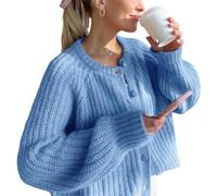 Womens Cardigan Sweater Button Down Long Sleeve Chunky Soft Knit Sweater Fall Open Front Loose Casual Cardigan Coat(Blue 1,L)