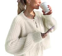 Womens Cardigan Sweater Button Down Long Sleeve Chunky Soft Knit Sweater Fall Open Front Loose Casual Cardigan Coat(White,M)