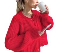 BTFONIA Womens Cardigan Sweater Button Down Long Sleeve Chunky Soft Knit Sweater Fall Open Front Loose Casual Cardigan Coat(Red,S)