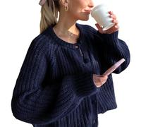 BTFONIA Womens Cardigan Sweater Button Down Long Sleeve Chunky Soft Knit Sweater Fall Open Front Loose Casual Cardigan Coat(Blue 3,M)