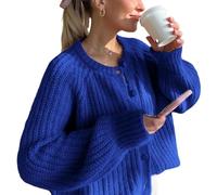 Womens Cardigan Sweater Button Down Long Sleeve Chunky Soft Knit Sweater Fall Open Front Loose Casual Cardigan Coat(Blue 2,S)