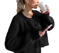 Womens Cardigan Sweater Button Down Long Sleeve Chunky Soft Knit Sweater Fall Open Front Loose Casual Cardigan Coat(Black,M)