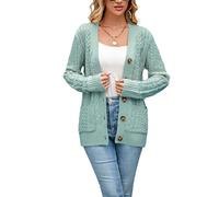 Womens Cardigan Sweaters Cable Knit Sweater 2024 Fall Winter Chunky Open Front Button Down Coats with Pockets, Mint Green, Small