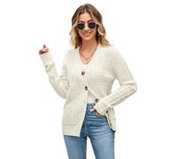 Womens Cardigan Sweaters Cable Knit Sweater 2025 Fall Winter Chunky Open Front Button Down Coats with Pockets, Off-white, Small