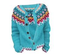 Women's Cardigan with Colourful Ethnic Pattern - Buttoned Cardigan in Folklore Style | Cuddly Transition Jacket for a Colourful Look, style_z01 blue, L