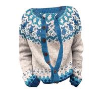 Women's Cardigan with Norwegian Pattern, Buttoned Cardigan in Scandinavian Style, Rustic Fair Isle Cardigan for Autumn and Winter, style_z01 beige, 3XL