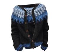 Women's Cardigan with Norwegian Pattern, Buttoned Cardigan in Scandinavian Style, Rustic Fair Isle Cardigan with Colour Gradient, style_r01 blue, S