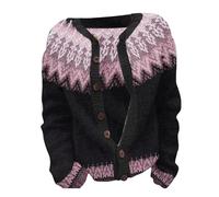 Women's Cardigan with Norwegian Pattern, Buttoned Cardigan in Scandinavian Style, Rustic Fair Isle Cardigan with Colour Gradient, style_r04 pink, S