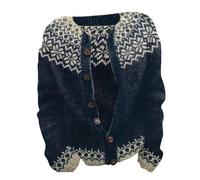 Women's Cardigan with Traditional Norwegian Pattern - Buttoned Cardigan in Rustic Skandi Style | Winter Fair Isle Cardigan for Cosy Days, Style_j01 Navy, XL