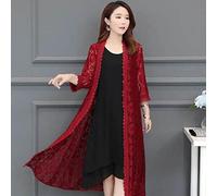 LCDIUDIU Womens Cardigan, Women’S Long Cardigans Floral Lace Mesh Sheer Shrug Elegant Hollow Crochet Bolero Summer Ladies Light Jacket 3/4 Sleeves Kaftan Bikini Cover-Up Plus Size,Burgundy,Xl