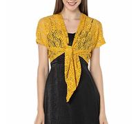 Womens Cardigan, Women'S Floral Lace Mesh Sheer Shrug Short Sleeve Solid Open Front Tie Cardigan Shawl V-Neck Festival Jacket Summer Elegant Cardigan Bolero Jacket Cover-Up For Dress,Yellow,M