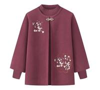 Womens Cardigan, Women's Twinset Middle-Aged and Elderly Knitted Cardigan and Sweaters Co-Ord Set - Two Piece Embroidery Cape Shawl and Jumper Tops Warm Soft Grandma Knitwear Dark Purple XL