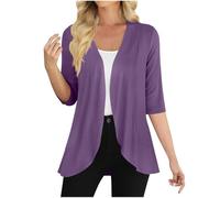 Women's Cardigans 3/4 Sleeve Cropped Cardigan Open Front Bolero Cardigans Summer Jacket Lightweight Soft Casual Shrugs Jumper Sweater Womens V Neck Outwear Ladies Dressy Cover ups for Work Holiday