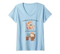 Womens Cardigans are The Lab Coats of Library Science, Cute cat V-Neck T-Shirt