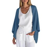 Women's Cardigans Autumn Lightweight Bolero Waterfall Linen Cardigans Summer 3/4 Sleeve Beach Cover Up Casual Open Front Kimonos Blouse Tops Shrug Coat Breathable Shrugs for Evening Dress Blue