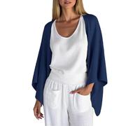 Women's Cardigans Autumn Lightweight Bolero Waterfall Linen Cardigans Summer 3/4 Sleeve Beach Cover Up Casual Open Front Kimonos Blouse Tops Shrug Coat Breathable Shrugs for Evening Dress Dark Blue