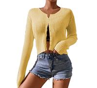 Women's+Cardigans Boho Cardigan Sleeveless Knitted Vest College Style Pullover Sweater Ladies Long Sleeve Cardigans Yellow