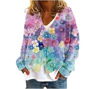 Women's Cardigans Button Down V-Neck Loose Knitwear Long Sleeve Shirt Tops Floral Print Jacket Cute Long Sleeved Sweaters Casual Jacket Womens Clothing Sale
